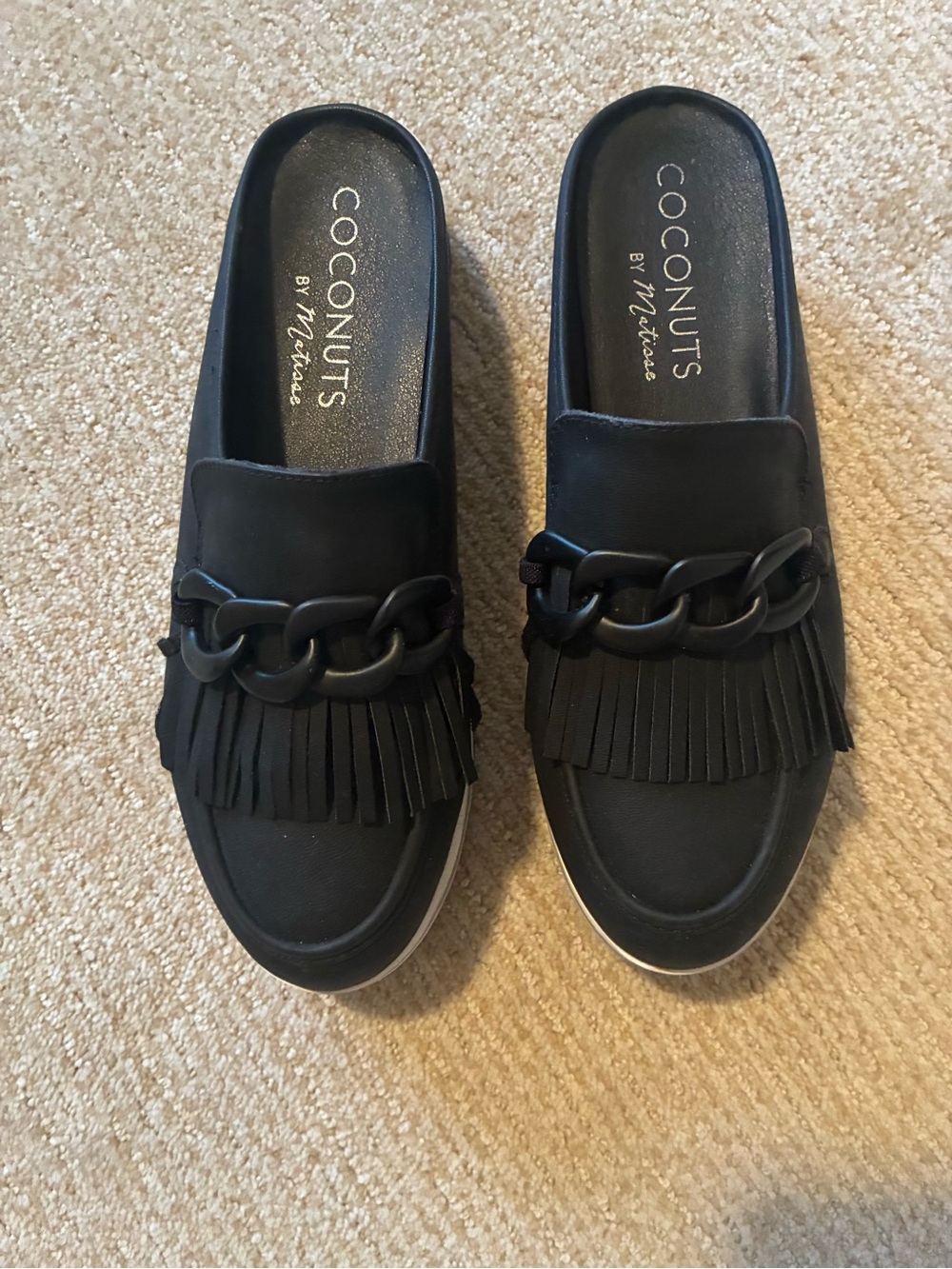 Coconuts by Matisse Black Fringe Chain Slip-On Mules
